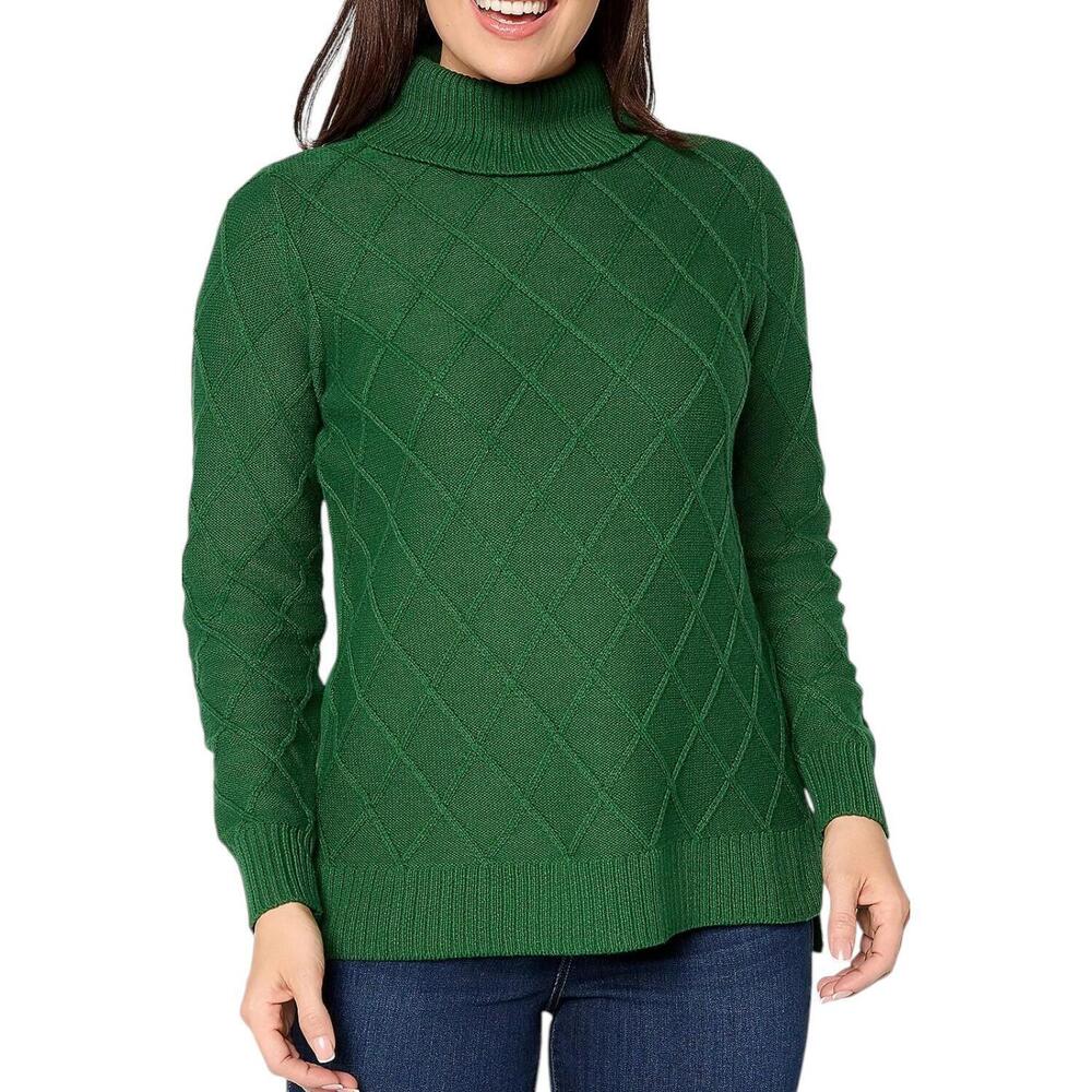 Joan Rivers Women's Diamond Cable Turtleneck Sweater Pine - Regular